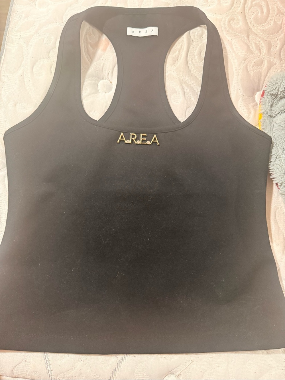 AREA Black Racerback Tank with Gold Logo